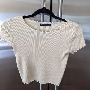 Brandy Melville pale yellow ribbed short-sleeve shirt